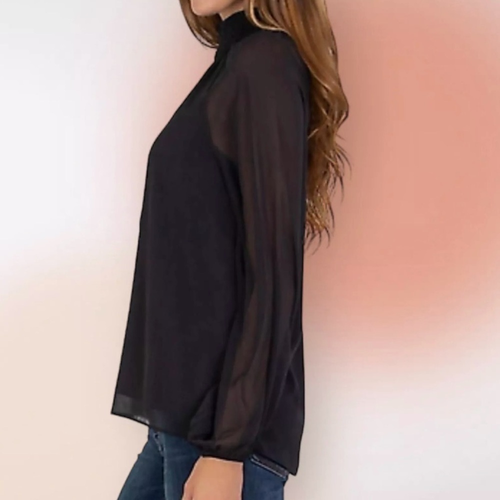 NWT Joie Limited Edition Semi Sheer Black Long Sleeve Smocked Top Womens Sz XL